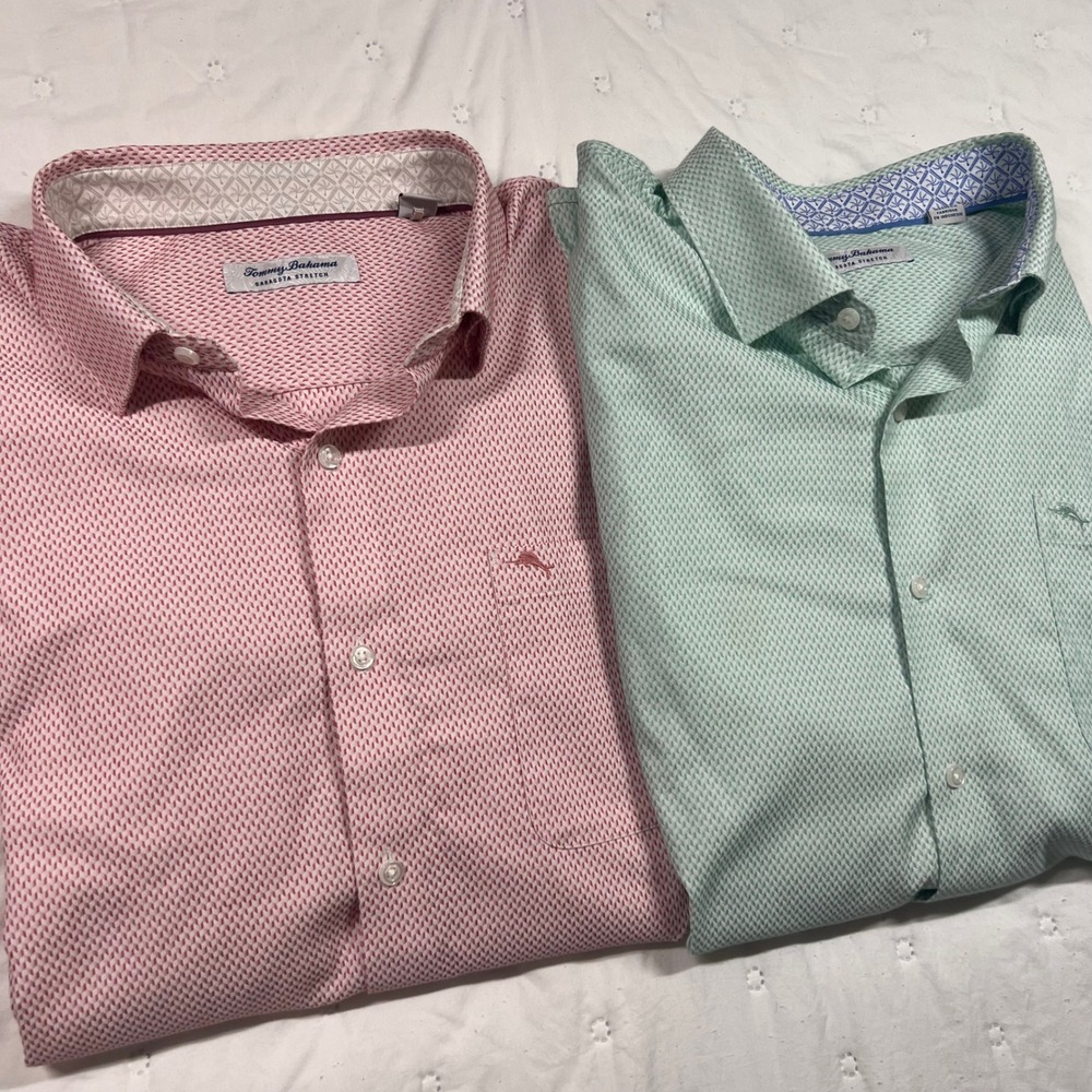Tommy Bahama Sarasota Stretch Shirts Lot of 2 Mens XL Pink Green Long Sleeve